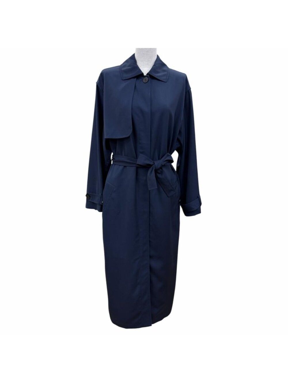 Hermes Clou de Selle Trench Coat Cotton Sellier Buttons with Belt Navy FR 36